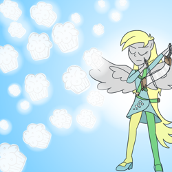 Size: 1100x1100 | Tagged: safe, artist:varemia, character:derpy hooves, equestria girls:rainbow rocks, g4, my little pony: equestria girls, my little pony:equestria girls, bow (instrument), clothing, female, magic, muffin, musical instrument, musical saw, pantyhose, ponied up, saw, solo