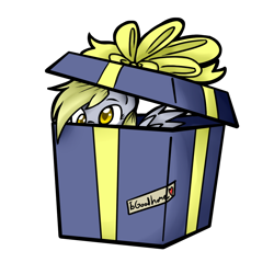 Size: 1024x1024 | Tagged: safe, artist:jadekettu, character:derpy hooves, species:pegasus, species:pony, female, mare, pony in a box, present, simple background, solo, transparent background