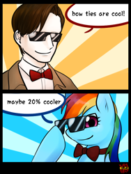 Size: 600x800 | Tagged: safe, artist:norang94, character:rainbow dash, 20% cooler, bow tie, bowties are cool, doctor who, eleventh doctor, sunglasses