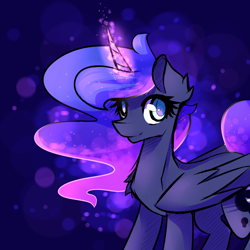 Size: 2000x2000 | Tagged: safe, artist:novabytes, character:princess luna, female, glowing horn, limited palette, looking at you, solo
