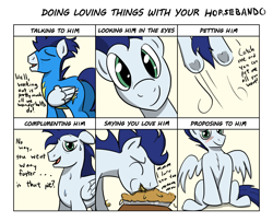 Size: 1600x1300 | Tagged: safe, artist:varemia, character:soarin', species:pegasus, species:pony, blushing, doing loving things, eating, flying, horsebando, looking at you, male, meme, open mouth, pie, plot, stallion, sweat, that pony sure does love pies, underhoof, wonderbolts uniform