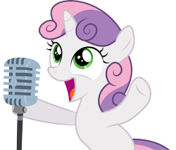 Size: 5600x4800 | Tagged: safe, artist:dasprid, character:sweetie belle, episode:bloom and gloom, g4, my little pony: friendship is magic, absurd resolution, female, hoof hold, it didn't happen, it's happening, microphone, open mouth, simple background, singing, smiling, solo, svg, transparent background, vector