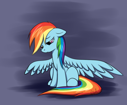 Size: 900x750 | Tagged: safe, artist:maplesunrise, character:rainbow dash, species:pegasus, species:pony, female, floppy ears, mare, sad, signature, sitting, solo