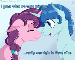 Size: 1024x819 | Tagged: safe, artist:tlatophat, character:party favor, character:sugar belle, species:pony, species:unicorn, ship:partybelle, episode:the cutie map, g4, my little pony: friendship is magic, blue background, eyes closed, female, floppy ears, male, mare, nuzzling, shipping, simple background, stallion, straight