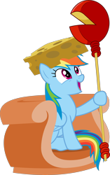 Size: 6000x9564 | Tagged: safe, artist:dasprid, character:rainbow dash, species:pegasus, species:pony, .svg available, absurd resolution, cheese, cheese hat, cheese scepter, clothing, cute, dashabetes, female, hat, hoof hold, looking up, mare, open mouth, simple background, sitting, smiling, solo, throne, transparent background, vector, wisconsin