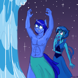 Size: 1280x1280 | Tagged: safe, artist:naomiknight17, oc, oc:agua, species:anthro, armpits, askthesixelementals, clothing, crossover, lapis lazuli (steven universe), midriff, skirt, steven universe, water, waterbending