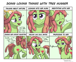 Size: 1600x1300 | Tagged: safe, artist:varemia, character:tree hugger, episode:make new friends but keep discord, g4, my little pony: friendship is magic, doing loving things, looking at you, meme, plot, righteous, singing
