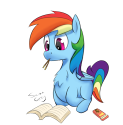 Size: 1179x1200 | Tagged: safe, artist:saine grey, character:rainbow dash, book, female, pocky, reading, solo