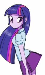 Size: 720x1192 | Tagged: safe, artist:asdf314159265, character:twilight sparkle, character:twilight sparkle (alicorn), species:alicorn, species:human, my little pony:equestria girls, blushing, clothing, female, simple background, skirt, solo, white background