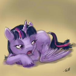 Size: 600x600 | Tagged: safe, artist:giantmosquito, character:twilight sparkle, character:twilight sparkle (alicorn), species:alicorn, species:pony, female, mare, painting, realistic, solo, tired, unshorn fetlocks, yawn