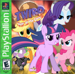 Size: 450x447 | Tagged: safe, artist:nickyv917, character:applejack, character:pinkie pie, character:rarity, character:spike, character:twilight sparkle, box art, game cover, parody, spyro the dragon, video game