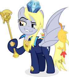Size: 6000x6683 | Tagged: safe, artist:dasprid, character:boneless, character:derpy hooves, species:bat pony, species:pony, episode:princess twilight sparkle, g4, my little pony: friendship is magic, absurd resolution, crossing the memes, exploitable meme, faec, fangs, female, meme, memeception, muffin, mystery box of plot importance, power ponies oc, race swap, rainbow thread, simple background, smugdash, solo, transparent background, twilight scepter, vampony, vector