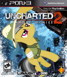 Size: 640x736 | Tagged: safe, artist:nickyv917, artist:rainbowrage12, character:daring do, cover art, gun, parody, pistol, playstation, uncharted, uncharted 2, vector, weapon