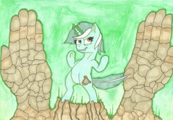 Size: 6930x4830 | Tagged: safe, artist:sovereignbooty, character:lyra heartstrings, species:pony, species:unicorn, absurd resolution, bipedal, female, grin, hand, magic, solo