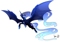 Size: 3507x2480 | Tagged: safe, artist:dormin-dim, character:nightmare moon, character:princess luna, bat wings, big wings, female, flying, hybrid wings, simple background, solo, spread wings, transparent background, wings