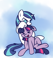 Size: 967x1062 | Tagged: safe, artist:rivibaes, character:shining armor, character:twilight sparkle, >.<, brother and sister, cute, eyes closed, floppy ears, happy, no pupils, noogie, siblings, smiling, xd