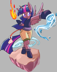 Size: 1280x1633 | Tagged: safe, artist:congee-painting, character:twilight sparkle, character:twilight sparkle (alicorn), species:alicorn, airbending, armpits, avatar, avatar the last airbender, earthbending, female, firebending, semi-anthro, solo, waterbending