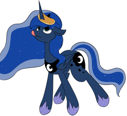 Size: 2733x2491 | Tagged: safe, artist:color-spark, character:princess luna, species:pony, female, horn impalement, i'm pancake, pancakes, silly, silly pony, solo, tongue out