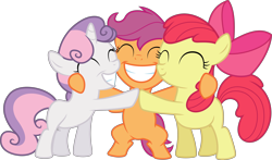 Size: 8466x4977 | Tagged: safe, artist:reginault, character:apple bloom, character:scootaloo, character:sweetie belle, species:earth pony, species:pegasus, species:pony, species:unicorn, episode:crusaders of the lost mark, g4, my little pony: friendship is magic, .svg available, absurd resolution, cutie mark, cutie mark crusaders, eyes closed, female, filly, grin, group hug, happy, hug, simple background, transparent background, trio, vector