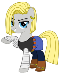 Size: 1903x2348 | Tagged: safe, artist:reitanna-seishin, character:marble pie, android 18, boots, clothing, cosplay, costume, denim skirt, dragon ball z, female, halloween, nightmare night, pantyhose, simple background, skirt, solo, transparent background, vector