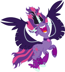 Size: 6100x6700 | Tagged: safe, artist:caliazian, character:midnight sparkle, character:twilight sparkle, character:twilight sparkle (scitwi), species:pony, equestria girls:friendship games, g4, my little pony: equestria girls, my little pony:equestria girls, absurd resolution, adobe illustrator, commission, equestria girls ponified, evil laugh, female, horn, midnight sparkle, necklace, nose in the air, open mouth, pendant, ponified, sharp teeth, simple background, solo, transparent background, vector, wings