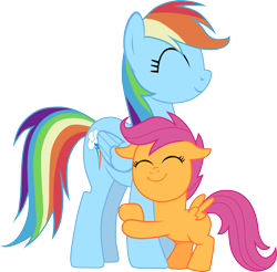 Size: 1163x1146 | Tagged: safe, artist:chipmagnum, character:rainbow dash, character:scootaloo, species:pegasus, species:pony, eyes closed, female, filly, hug, mare, scootalove, simple background, transparent background, vector