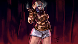 Size: 1920x1080 | Tagged: safe, artist:checkerboardazn, character:rarity, species:human, cigarette, clothing, female, humanized, open mouth, shorts, signature, smoking, socks, solo, sweater, thigh highs, thighs