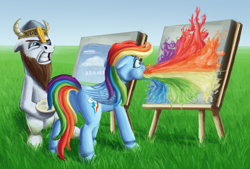 Size: 1200x812 | Tagged: safe, artist:sa1ntmax, character:rainbow dash, oc, canvas, easel, paint, painting, plein air, puking rainbows