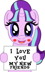 Size: 908x1449 | Tagged: safe, artist:nupiethehero, character:starlight glimmer, species:pony, species:unicorn, blushing, bronybait, cute, female, glimmerbetes, holding, mare, show accurate, sign, solo