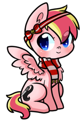 Size: 311x461 | Tagged: safe, artist:cloureed, oc, oc only, species:pegasus, species:pony, chibi, christmas, clothing, cute, scarf, simple background, sitting, transparent background