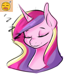 Size: 500x500 | Tagged: safe, artist:jovalic, character:princess cadance, species:alicorn, species:pony, :3, bust, cute, cutedance, emoji, eyes closed, female, grin, mare, ponified, simple background, sleeping, smiling, snoring, solo, white background, zzz