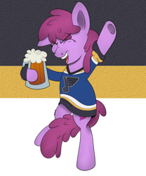 Size: 1024x1229 | Tagged: safe, artist:theartistsora, character:berry punch, character:berryshine, clothing, female, hockey, jersey, mug, nhl, solo, st. louis blues