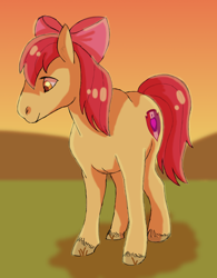 Size: 2022x2597 | Tagged: safe, artist:itoruna-the-platypus, character:apple bloom, species:earth pony, species:pony, g4, colored hooves, cutie mark, female, hair bow, hoers, hooves, profile, solo, the cmc's cutie marks, unshorn fetlocks