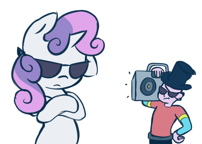 Size: 700x500 | Tagged: safe, artist:spikedmauler, edit, editor:tk-clopper, character:sweetie belle, animated, boombox, female, go ask sweetie belle, headbang, male, sick beats, sunglasses, team fortress 2