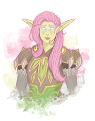 Size: 1900x2426 | Tagged: safe, artist:mscootaloo, character:fluttershy, species:elf, alliance, blank eyes, crossover, druid, female, flutterdruid, night elf, simple background, solo, warcraft, white background, white eyes, woman, world of warcraft