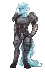 Size: 2052x3228 | Tagged: safe, artist:mscootaloo, oc, oc only, oc:wintermute, species:anthro, species:earth pony, species:pony, species:unguligrade anthro, fallout, fallout 4, power armor, powered exoskeleton, solo