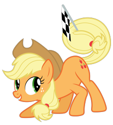 Size: 4000x4400 | Tagged: safe, artist:reginault, character:applejack, species:earth pony, species:pony, episode:apple family reunion, g4, my little pony: friendship is magic, checkered flag, crouching, female, simple background, solo, tail hold, transparent background, vector