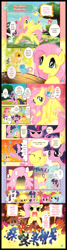 Size: 900x3340 | Tagged: safe, artist:akira himekawa, official, character:applejack, character:fluttershy, character:pinkie pie, character:rainbow dash, character:rarity, character:twilight sparkle, species:bird, species:rabbit, angry, apple, comic, compact mirror, cupcake, cute, food, mane six, manga, shyabetes, sparkles, translation, tree
