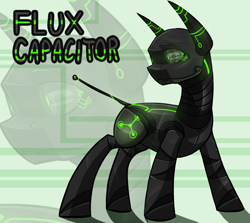 Size: 1008x900 | Tagged: safe, artist:unpeeledwasp, oc, oc only, oc:flux capacitor, species:earth pony, species:pony, colored sketch, female, glow, glowing eyes, robot, robot pony, solo