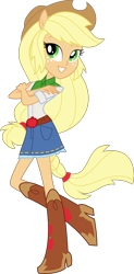 Size: 3000x6082 | Tagged: safe, artist:aqua-pony, character:applejack, my little pony:equestria girls, absurd resolution, boots, clothing, cowboy boots, cowboy hat, crossed arms, denim skirt, female, flash puppet, freckles, hat, inkscape, ponied up, raised leg, shoes, simple background, skirt, solo, stetson, transparent background, vector