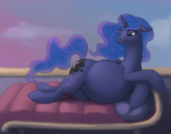 Size: 1280x1000 | Tagged: safe, artist:difetra, character:princess luna, belly, couch, female, floppy ears, on side, pregluna, pregnant, solo
