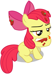 Size: 6000x8500 | Tagged: safe, artist:caliazian, character:apple bloom, episode:somepony to watch over me, g4, my little pony: friendship is magic, .ai available, absurd resolution, adobe illustrator, adorabloom, apple bloom's bow, behaving like a cat, blank flank, bow, cute, female, hair bow, licking, simple background, solo, tongue out, transparent background, vector