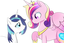 Size: 4000x2700 | Tagged: safe, artist:marukouhai, character:princess cadance, character:shining armor, gleaming shield, looking at each other, prince bolero, rule 63