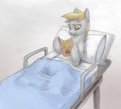 Size: 1200x1074 | Tagged: safe, artist:difetra, character:derpy hooves, species:pegasus, species:pony, bandage, bed, female, hospital, injured, mare, recovery, solo, underp