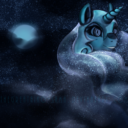 Size: 1600x1601 | Tagged: safe, artist:aisuroma, character:nightmare moon, character:princess luna, species:alicorn, species:pony, bust, female, mare, moon, night, portrait, solo, stars