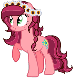 Size: 462x494 | Tagged: safe, artist:gihhbloonde, edit, edited screencap, screencap, character:gloriosa daisy, species:earth pony, species:pony, equestria girls:legend of everfree, g4, my little pony: equestria girls, my little pony:equestria girls, braid, equestria girls ponified, female, floral head wreath, flower, mare, not a vector, ponified, raised hoof, simple background, solo, transparent background
