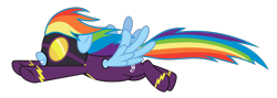 Size: 8400x3000 | Tagged: safe, artist:reginault, character:rainbow dash, species:pegasus, species:pony, clothing, costume, female, flying, goggles, mare, shadowbolt dash, shadowbolts, shadowbolts costume, simple background, solo, transparent background, vector