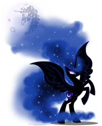 Size: 2500x3100 | Tagged: safe, artist:tiffanymarsou, character:nightmare moon, character:princess luna, female, mare in the moon, moon, rearing, simple background, solo, spread wings, transparent background, wings