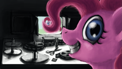 Size: 889x500 | Tagged: safe, artist:sa1ntmax, character:pinkie pie, female, film, film editor, fourth wall, grin, smiling, solo