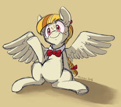 Size: 900x800 | Tagged: safe, artist:tehflah, oc, oc only, oc:high note, species:pegasus, species:pony, bow tie, cute, ginger, redhead, sitting, solo